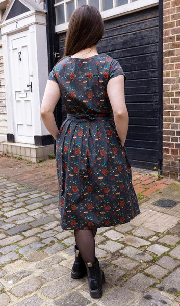 Vintage Tattoo Stretch Belted Dress