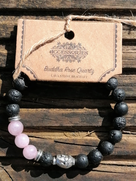 Budda Rose Quartz Lava Bead Bracelet