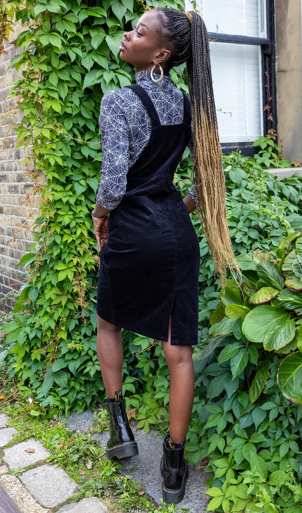 Black corduroy top pinafore dress